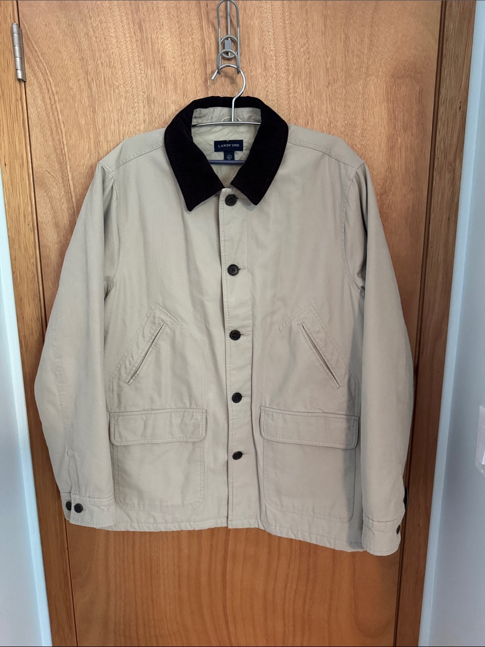 Lands' End Khaki Jacket with Bron Corduroy Collar and inside cuffs L/42-44
